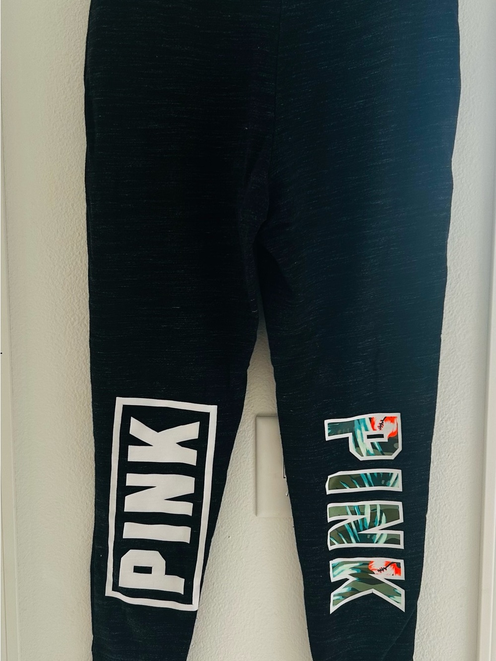 PINK Victoria's Secret Gray Joggers with White and Tropical Logo Accents